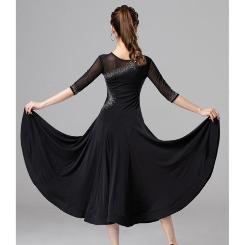 Black rhinestones competition ballroom dance dresses for women girls waltz tango dance costumes foxtrot smooth dance skirts 